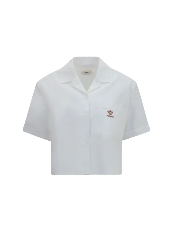 Shirt Cropped Cotton Poplin Optical White made by Versace