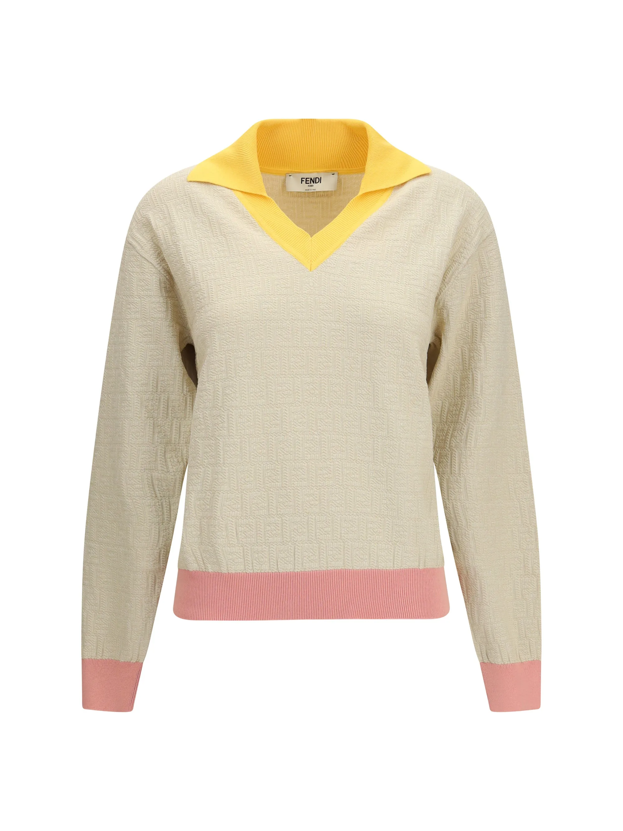 Cotton-Silk Sweater With FF Logo Ecru sold by Zulily