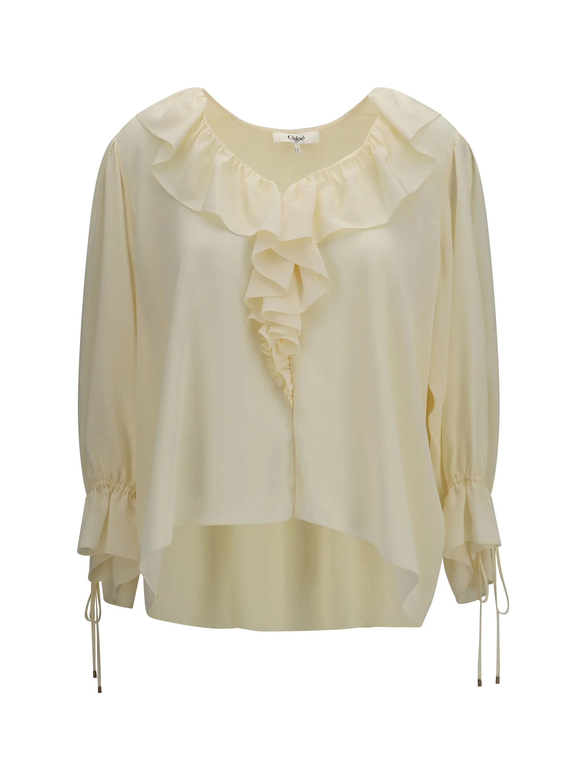 Shirt Ruffled V-Neck Pristine White Silk sold by Zulily