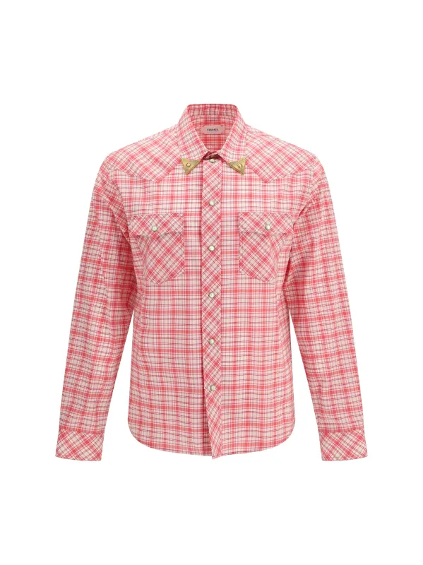 Shirt Slim Checked Cotton Poplin Red/White/Cyclamen made by Versace