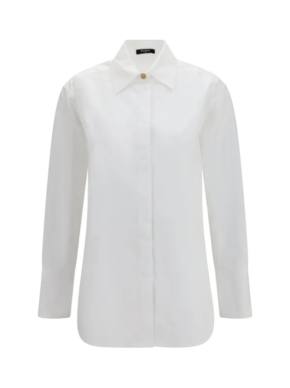 Shirt Cotton Poplin Optical White made by Balmain