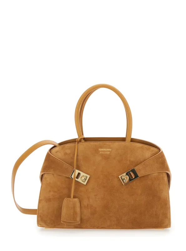 Handbag Hug Small Suede Beige made by Salvatore Ferragamo