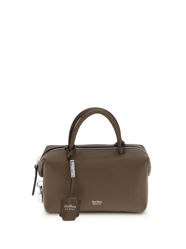 Holdall Leather Handbag Dark Brown made by MaxMara