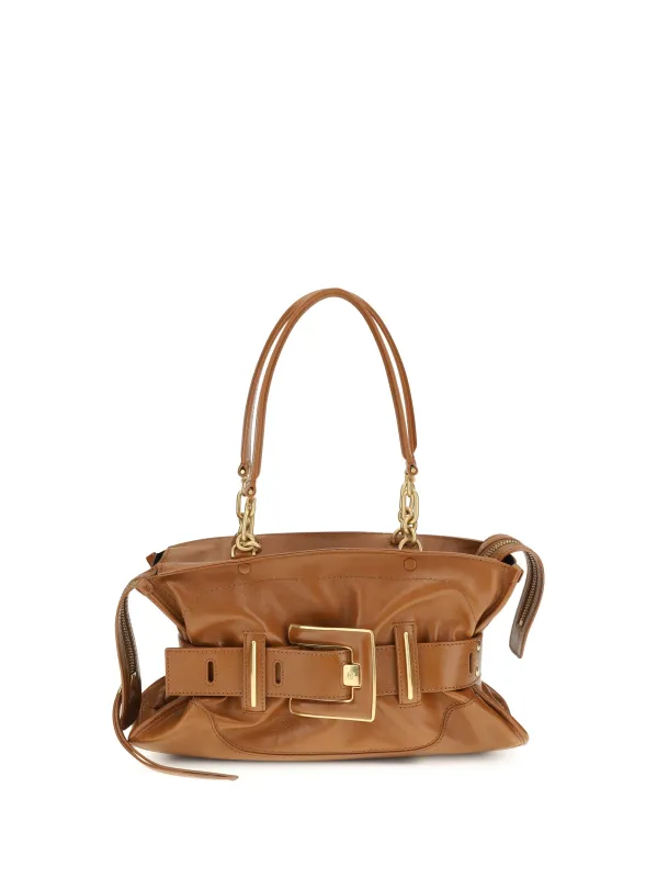 Handbag Anthem Calf Suede Brown made by Balmain