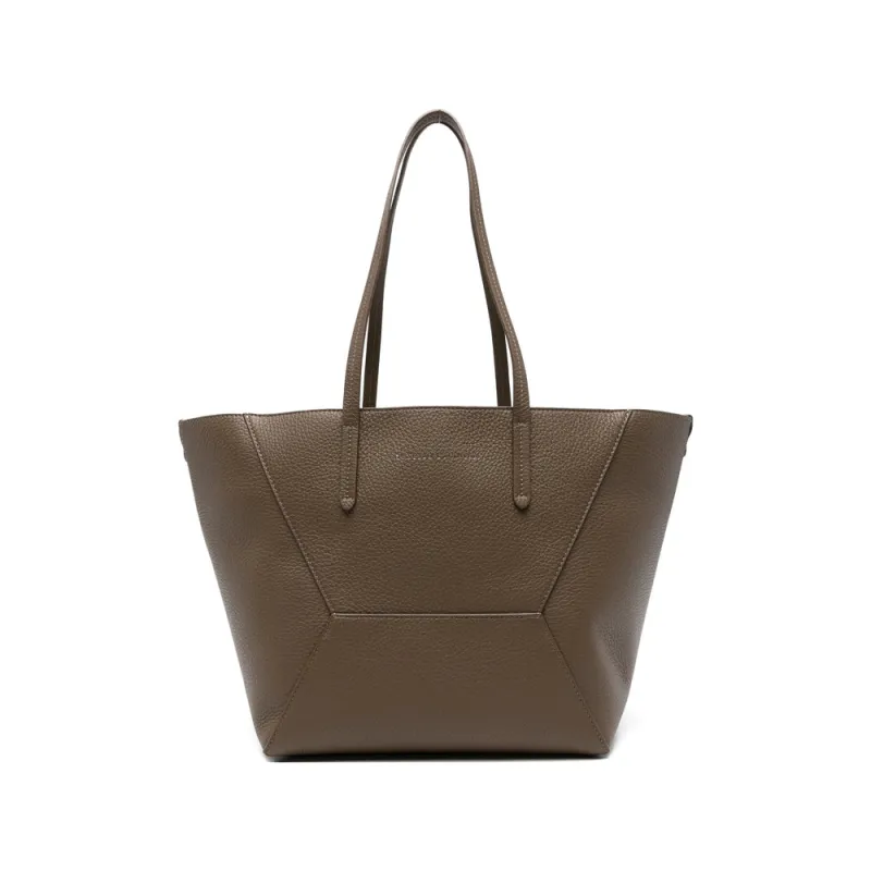 Bag With Brown Leather Logo Print made by Brunello Cucinelli