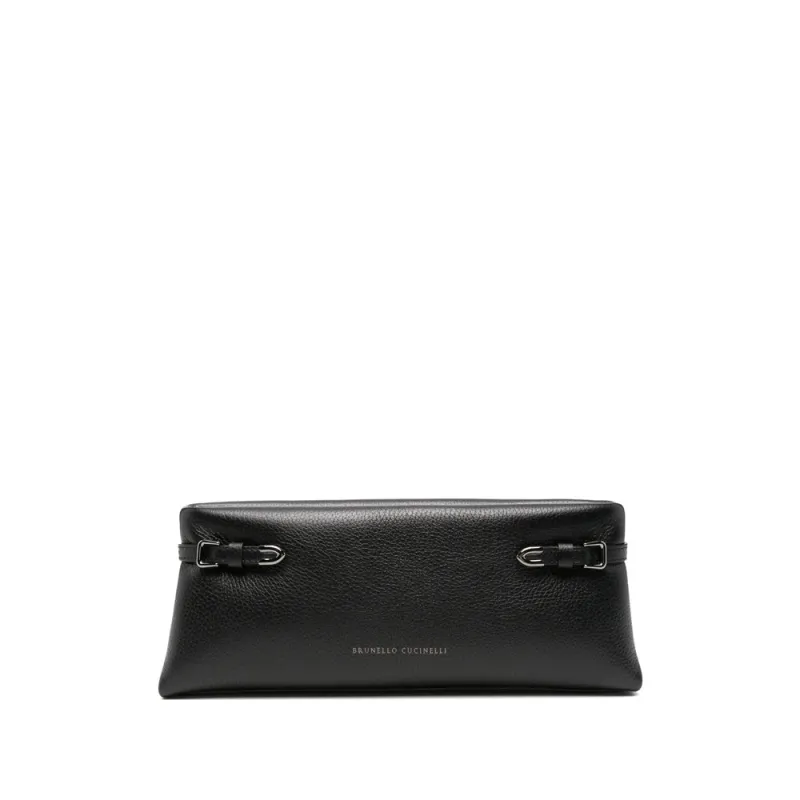 Clutch Bag Black Calf Leather made by Brunello Cucinelli