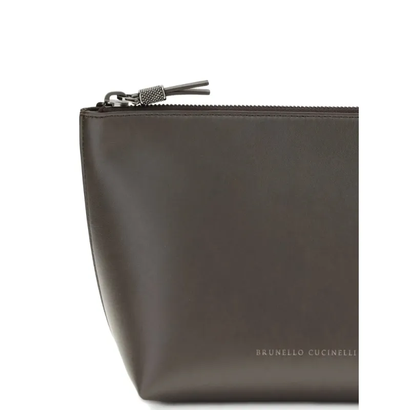 Clutch Bag Brown Calf Leather made by Brunello Cucinelli