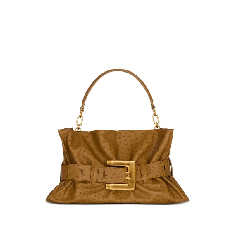 Brown Embossed Bag With Gold-Tone Hardware made by Balmain