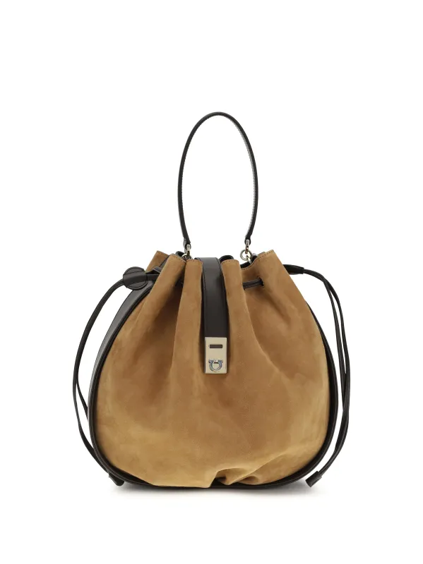 Bucket Bag Hug Buckle Natural Suede made by Salvatore Ferragamo