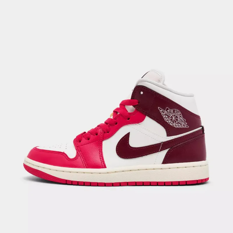 [bq6472-119] Womens Air Jordan Retro 1 Mid 'sail Mystic Hibiscus' made by Jordan