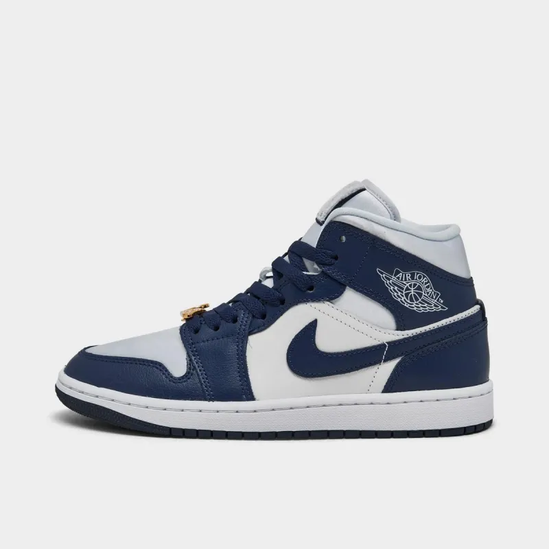 [fz8777-044] Womens Air Jordan Retro 1 Mid 'football Grey White Midnight Navy' made by Jordan
