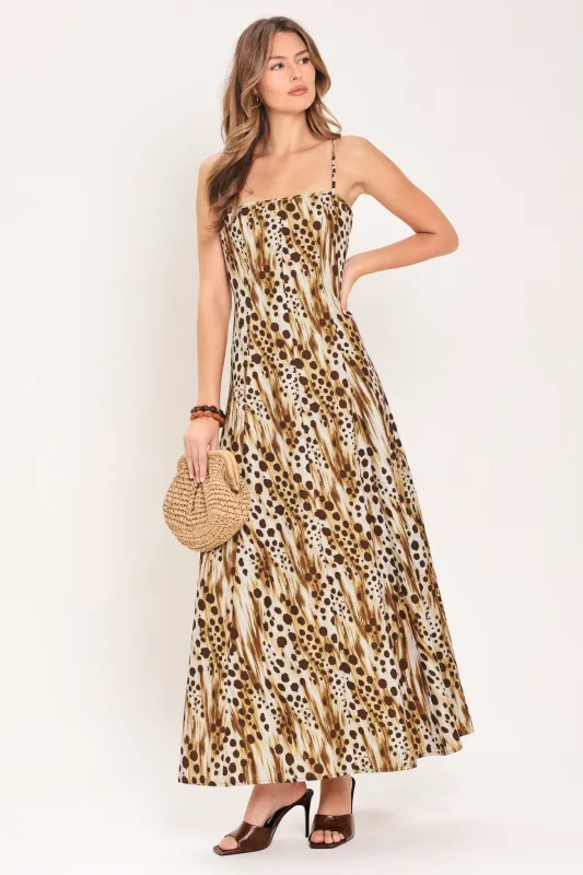 Cheetah Trail Woven Maxi Dress made by Flying Tomato