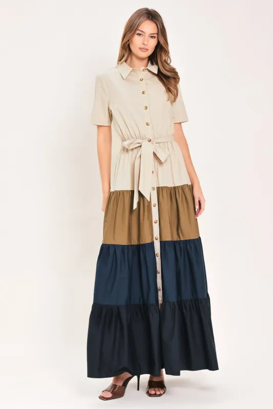 Marina Sunset Woven Maxi Shirt Dress made by Flying Tomato