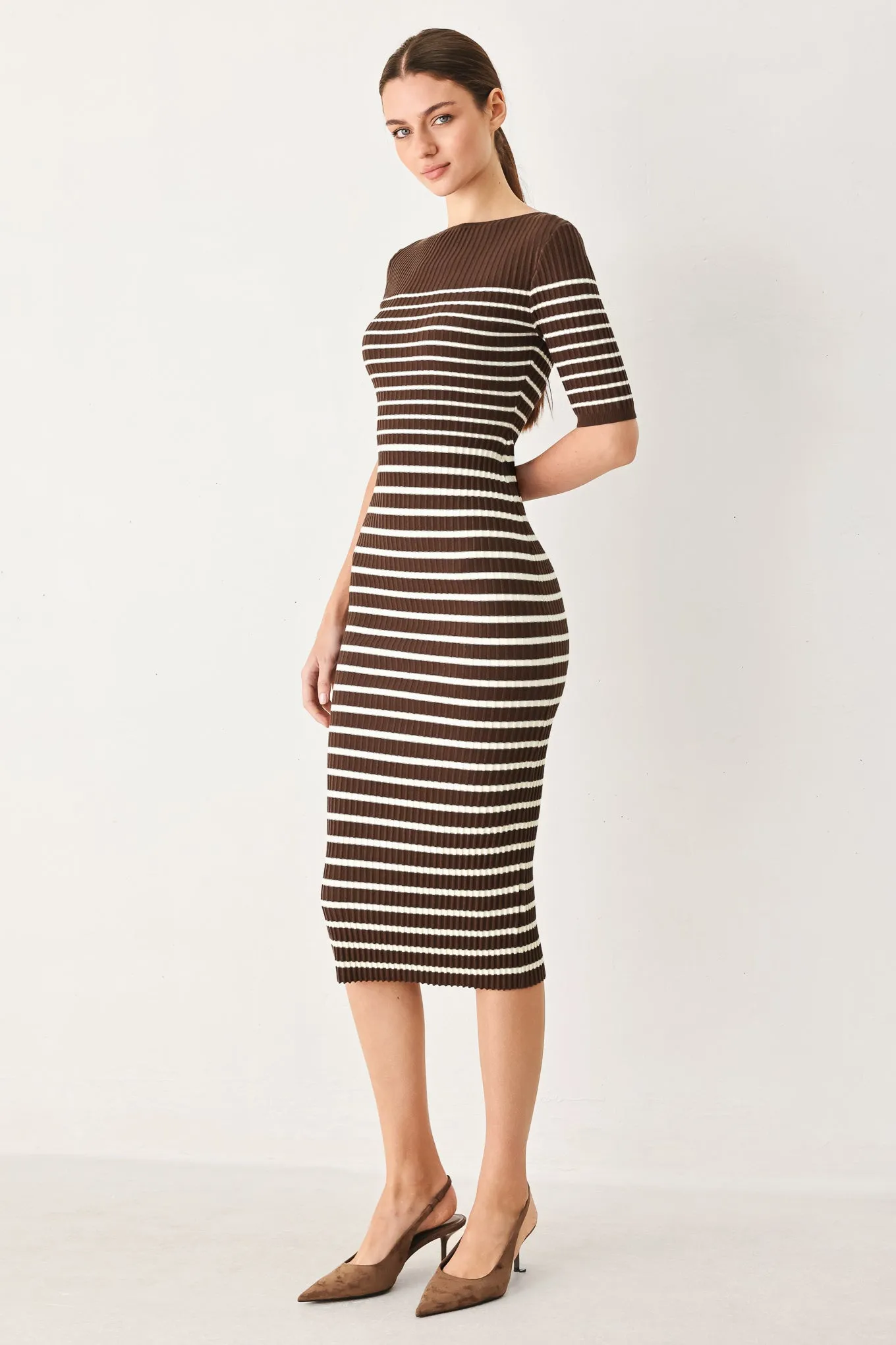 Trendy Chocolate Stripe Sweater Midi Dress sold by Zulily product image thumbnail 3