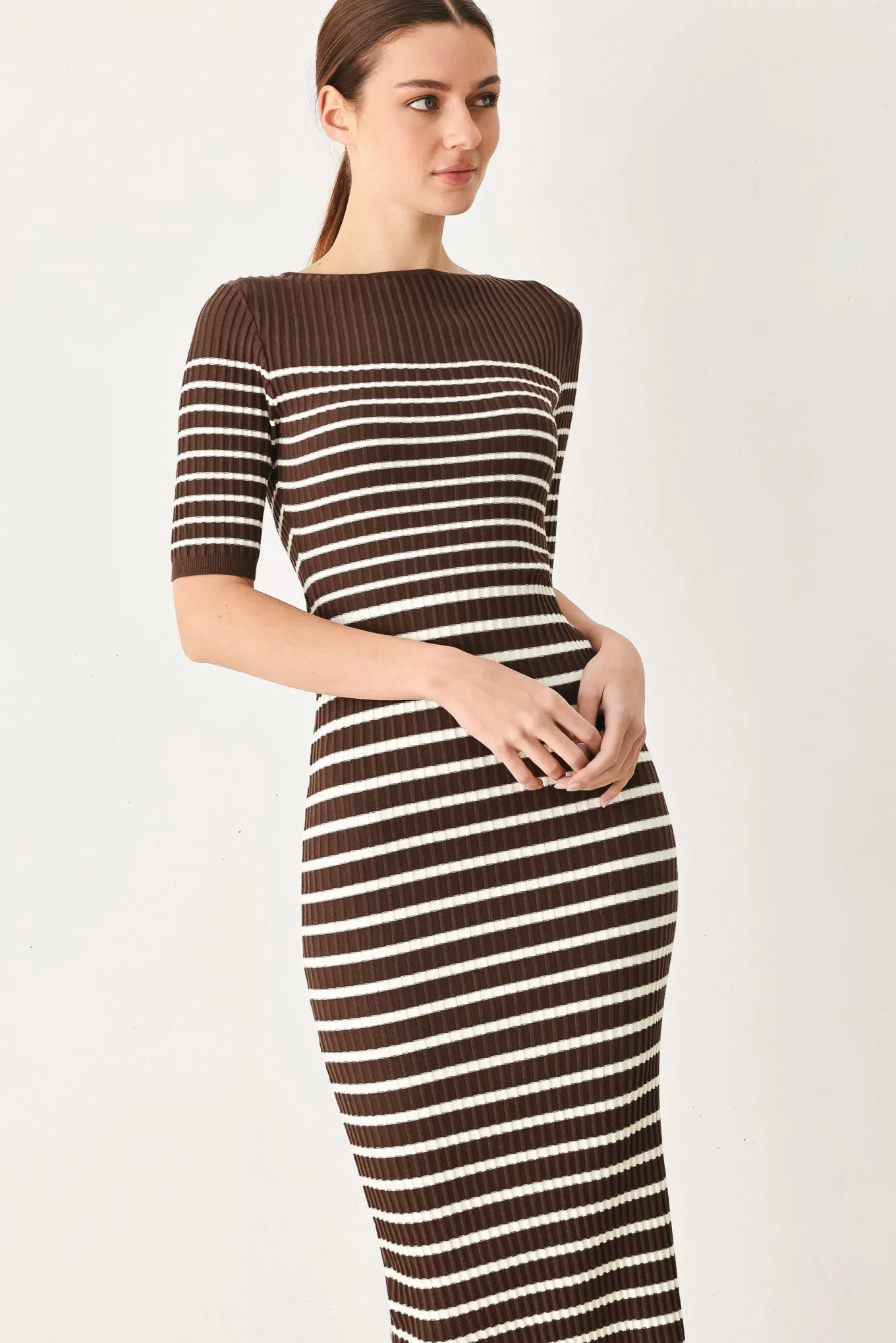 Trendy Chocolate Stripe Sweater Midi Dress sold by Zulily product image thumbnail 4