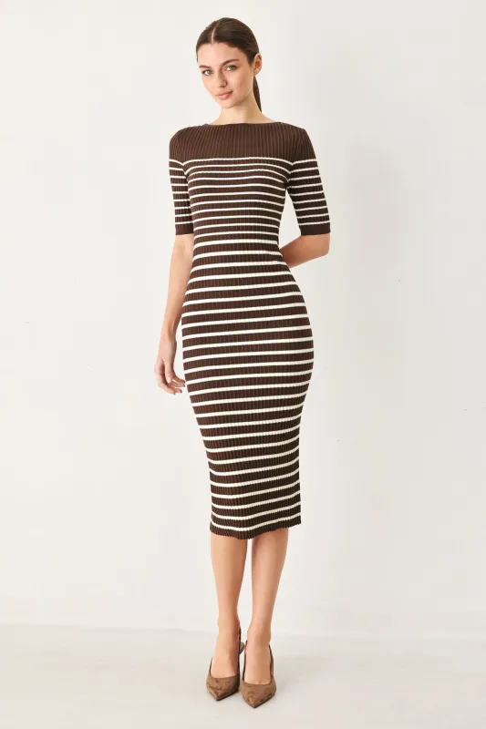 Trendy Chocolate Stripe Sweater Midi Dress made by Flying Tomato