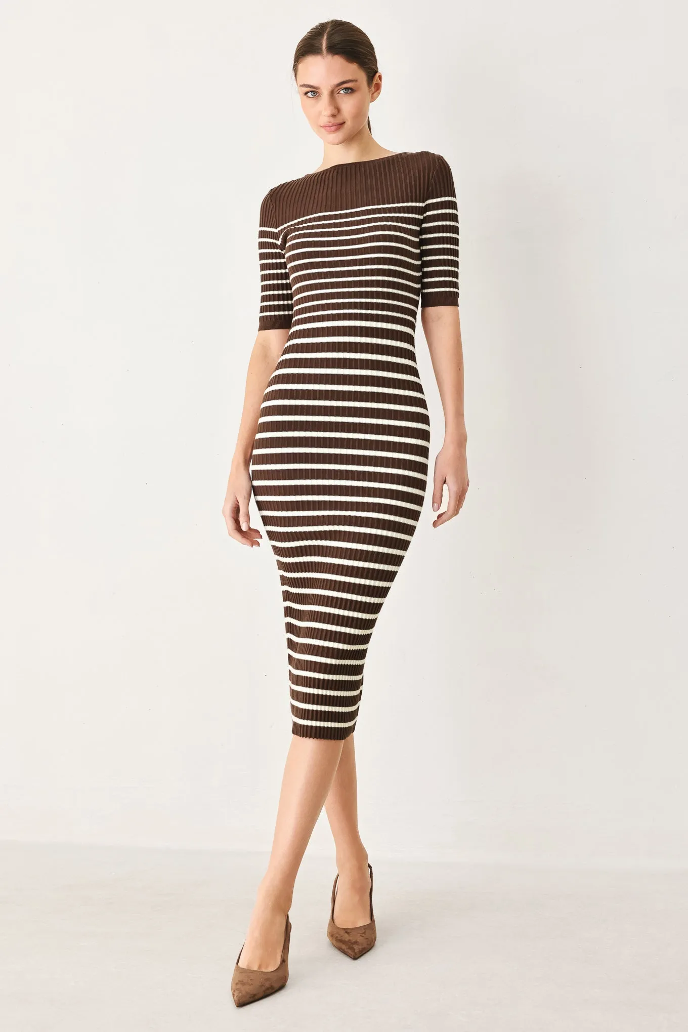 Trendy Chocolate Stripe Sweater Midi Dress sold by Zulily product image thumbnail 5