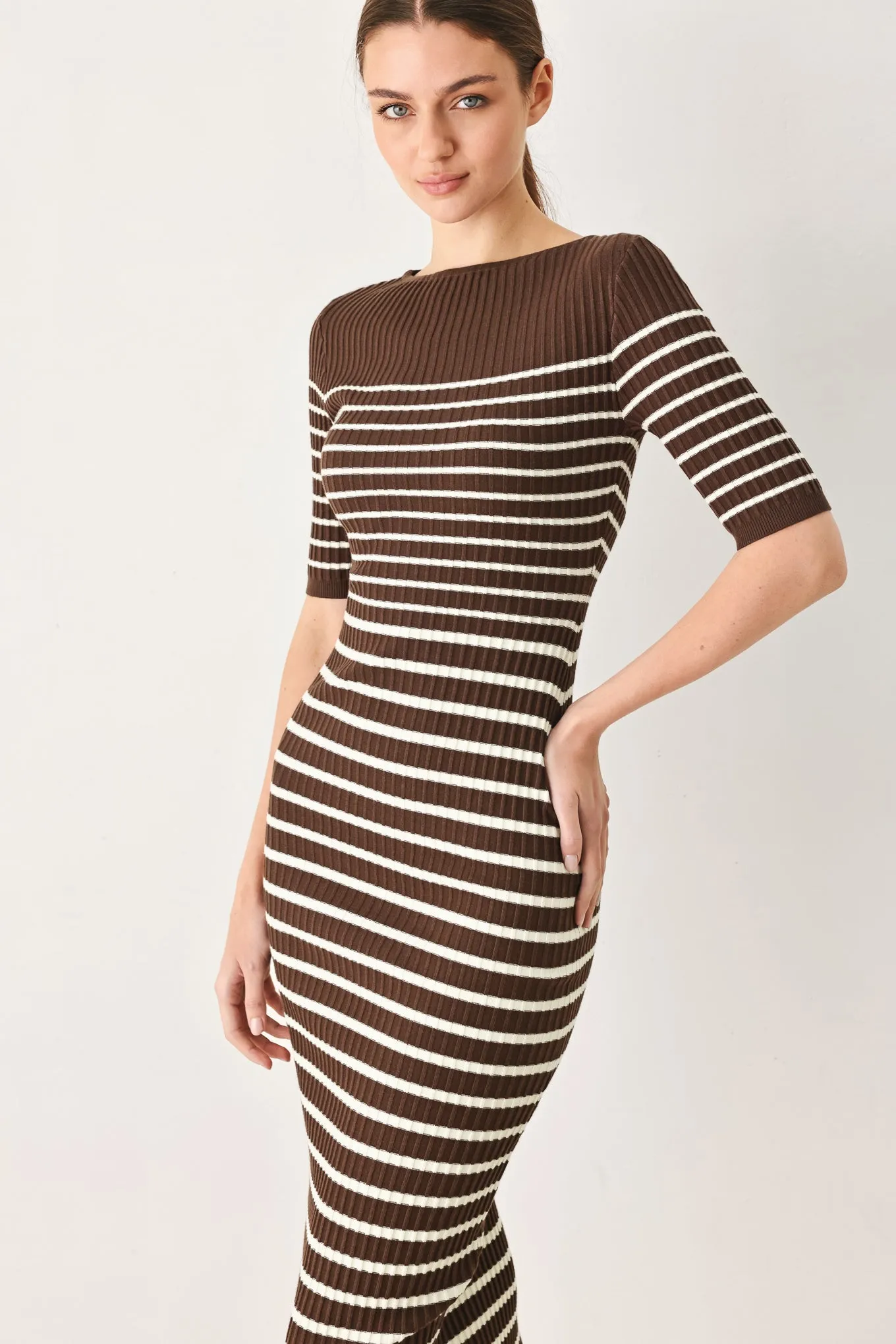 Trendy Chocolate Stripe Sweater Midi Dress sold by Zulily product image thumbnail 2