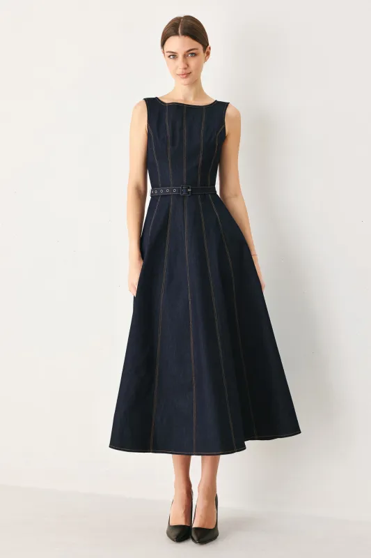 Tailored Stitch Denim Midi Dress made by Flying Tomato