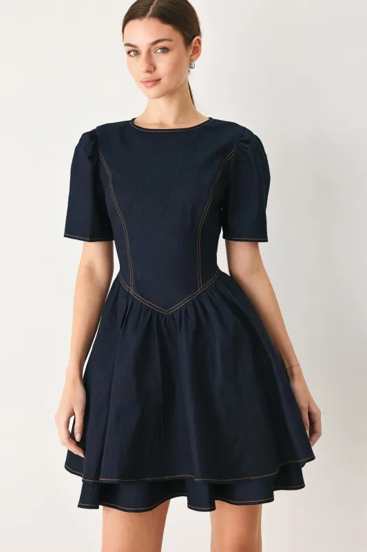 Sweet Indigo Denim Mini Dress made by Flying Tomato