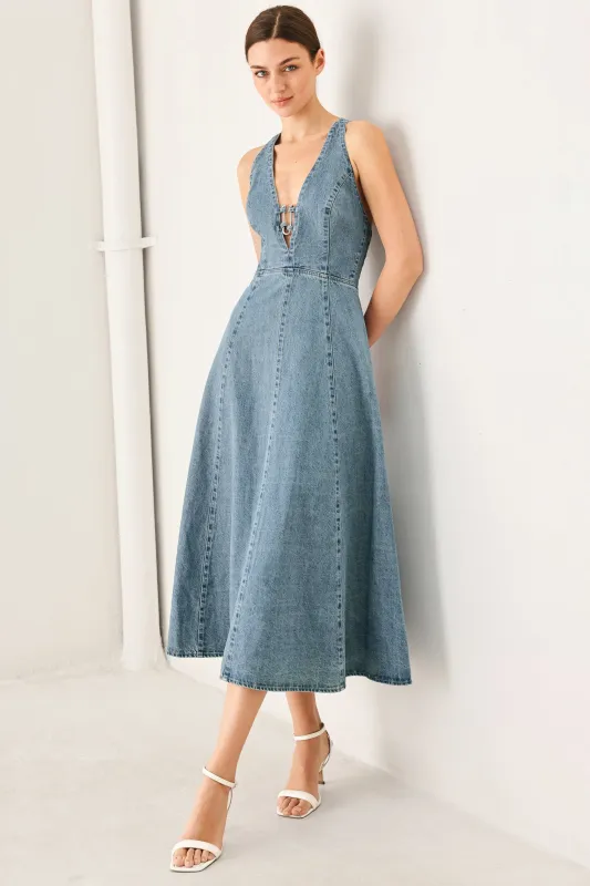Sunday Muse Denim Midi Dress made by Flying Tomato