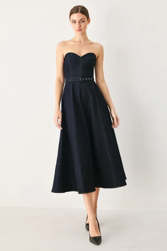 Iconic Indigo Denim Midi Dress made by Flying Tomato