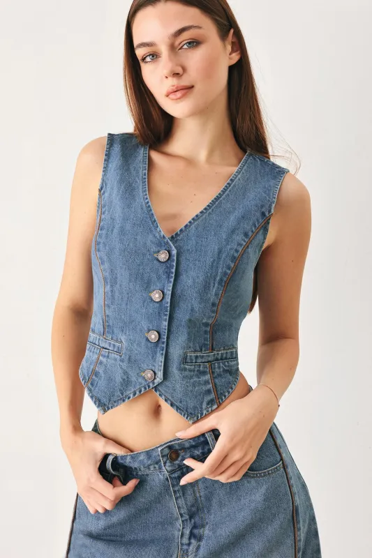 Western Muse Denim Vest made by Flying Tomato