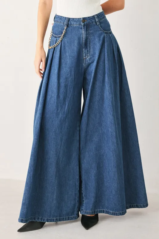 Statement Blue Wide Leg Denim Pants made by Flying Tomato