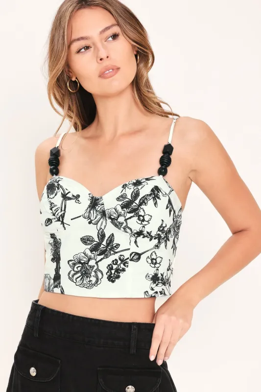 Vintage Botanical Woven Crop Bustier Top made by Flying Tomato