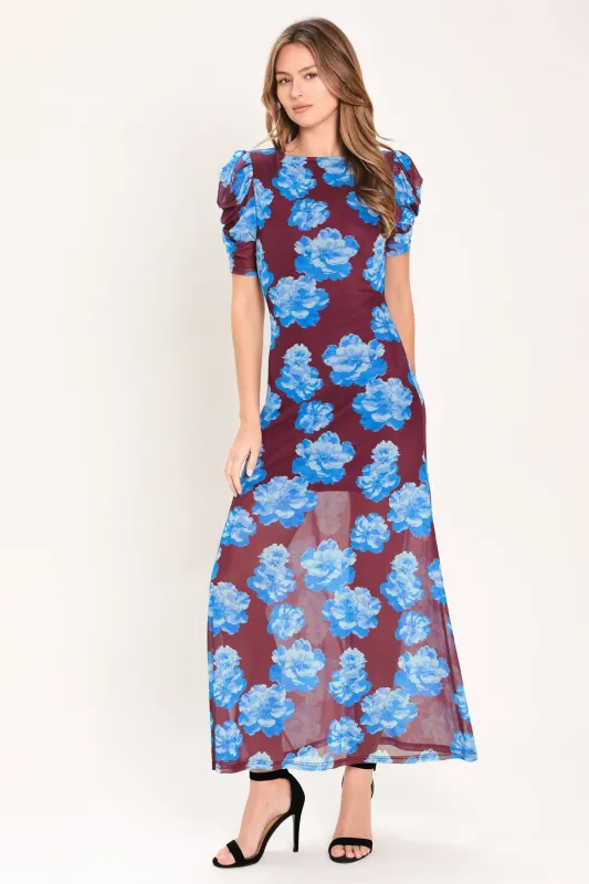 Royal Bloom Power Mesh Midi Dress made by Flying Tomato