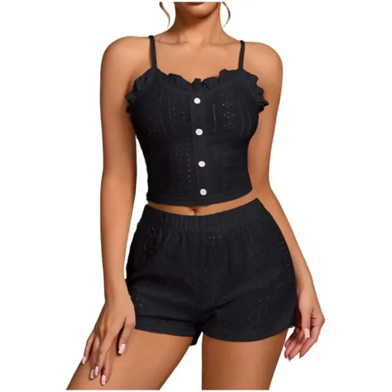 Breathable Hollow Out Ladies Sleepwear Two Piece made by Leo Rosi