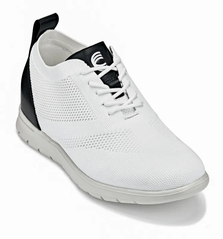 CALTO - X2212 - 2.4 Inches Taller (White/Black) - Lace Up Casual Walker - Lightweight made by Zulily