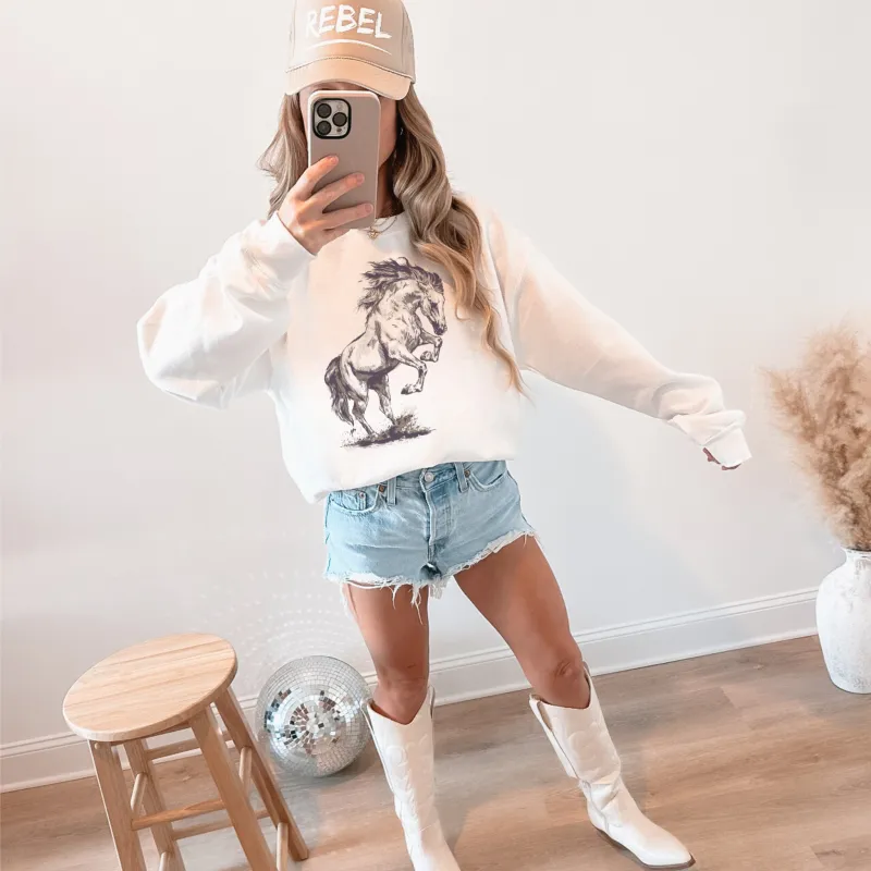 Wild Mustang Graphic Crewneck Sweatshirt made by Zulily