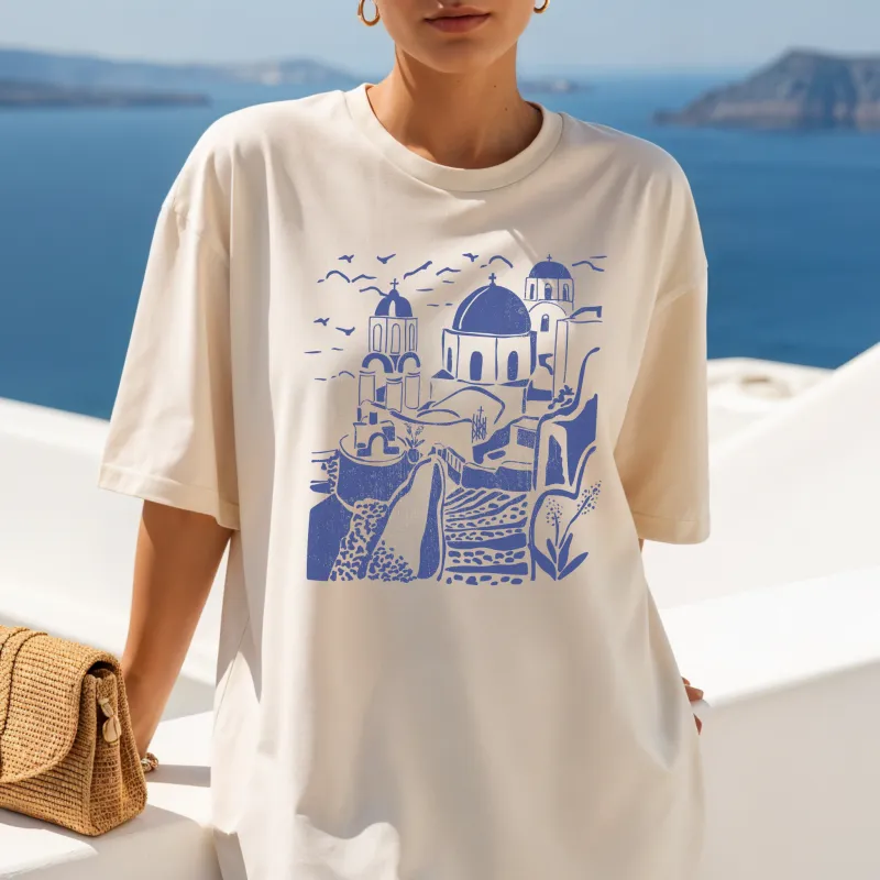Santorini Greece Graphic Tee | Aesthetic Vacation Tee, Summer Resort Top made by Zulily