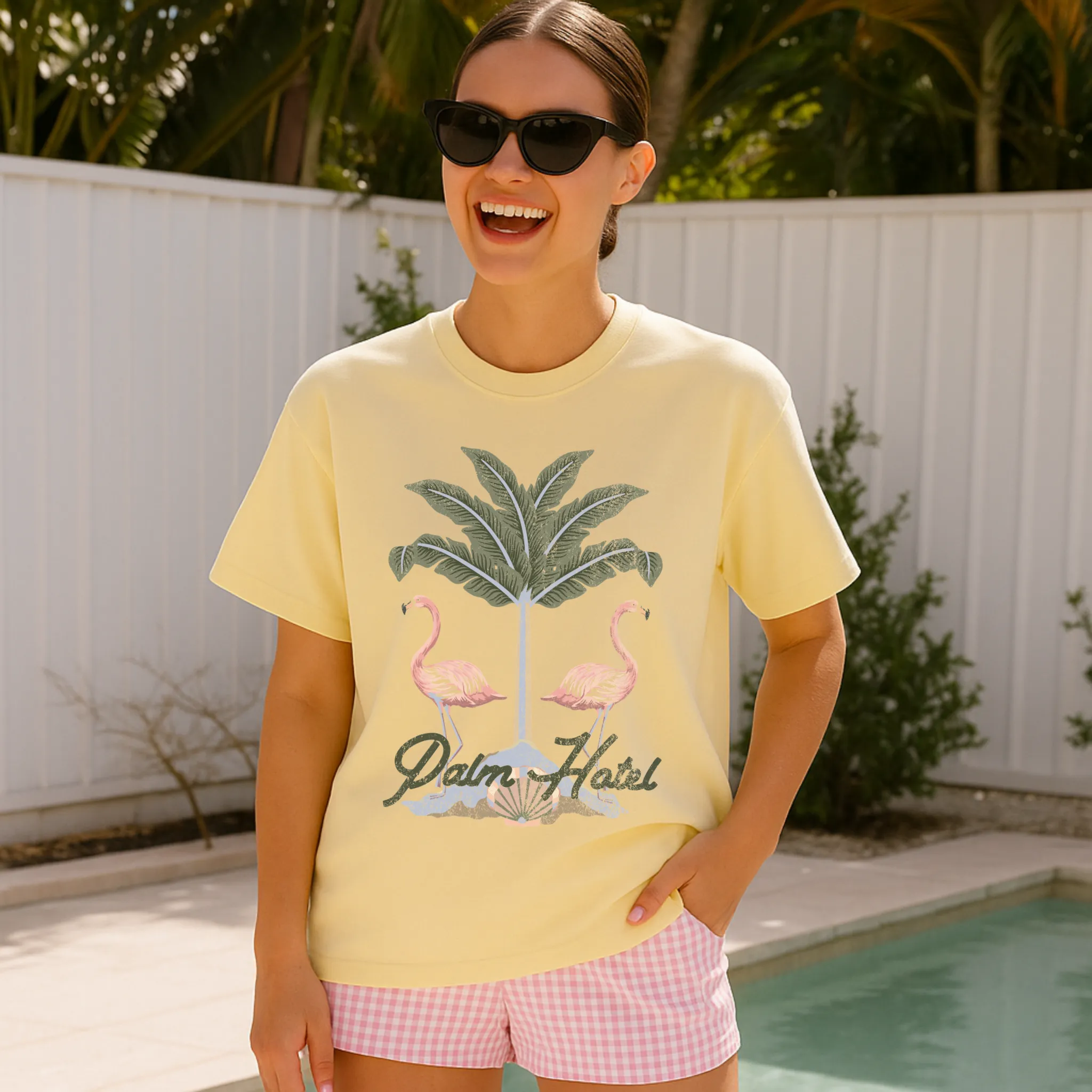 Palm Oasis Flamingo Graphic Tee | Beach Vacation Aesthetic Tee | Summer Resort Style | sold by Zulily product image thumbnail 2