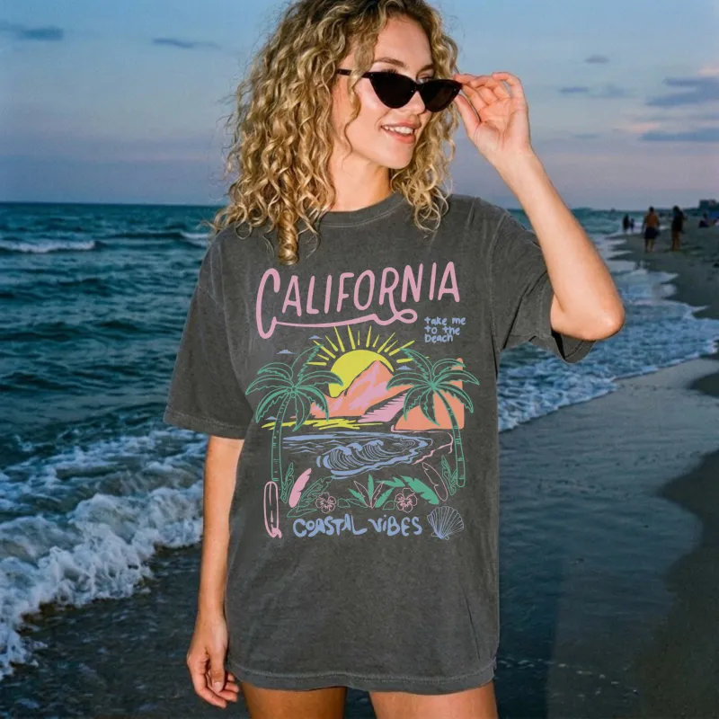 California Coastal Vibes Graphic Tee – Beach Sunset Shirt made by Zulily