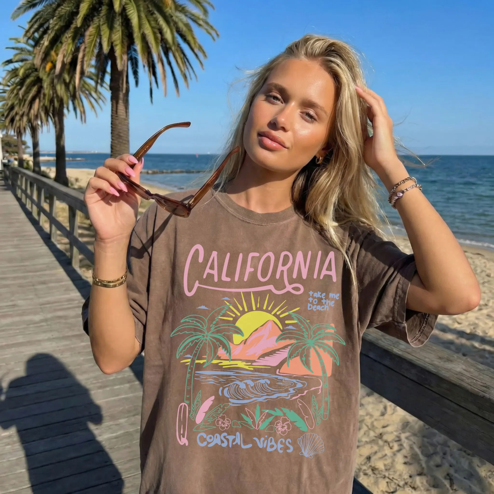 California Coastal Vibes Graphic Tee – Beach Sunset Shirt sold by Zulily product image thumbnail 3