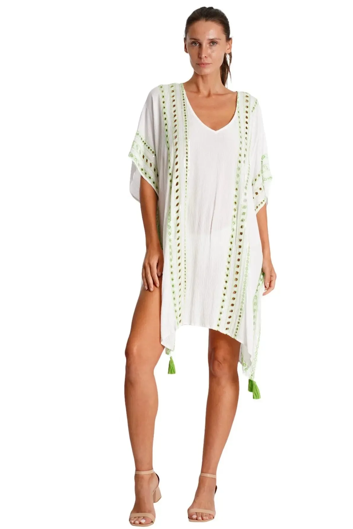 Club Moda Women's White Crochet-Trim Beach Caftan – Swim Cover-Up Beach Resort Wear sold by Zulily product image thumbnail 4
