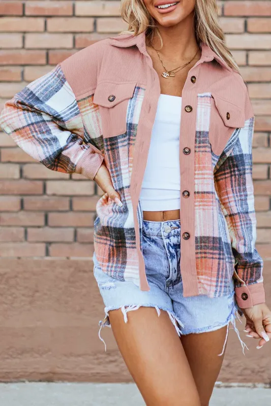 Nancy Plaid Corduroy Patchwork Shacket made by Threaded Pear