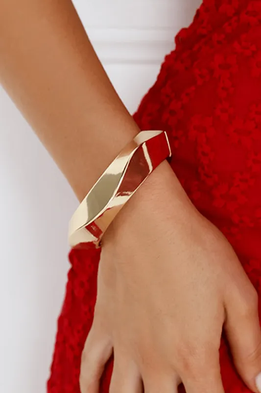 Gold Asymmetric Plated Alloy Bangle Bracelet - Gold / ONE SIZE made by Threaded Pear