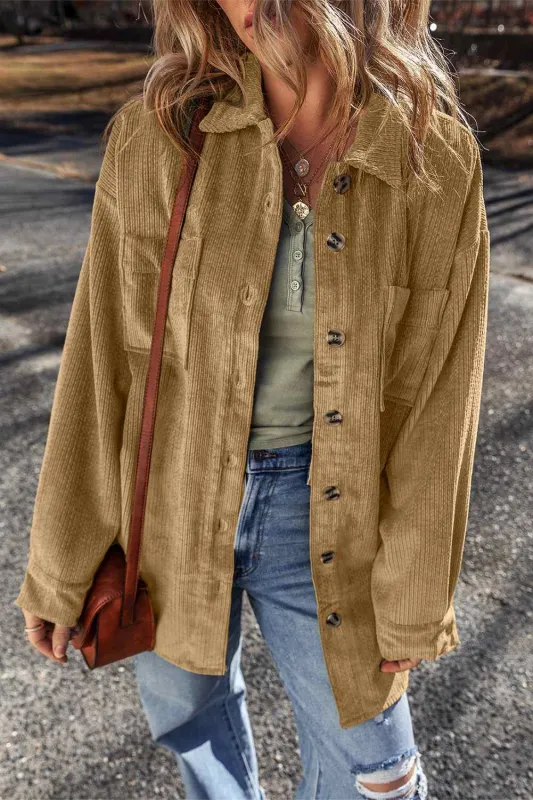 Giuliana Patched up Corduroy Shacket - Light French Beige / 2XL - 20/22 made by Threaded Pear