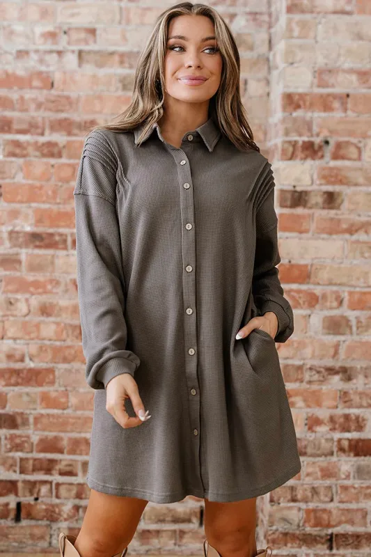 Viviana Taupe Waffle Knit Shirt - Simply Taupe / L - 12/14 made by Threaded Pear