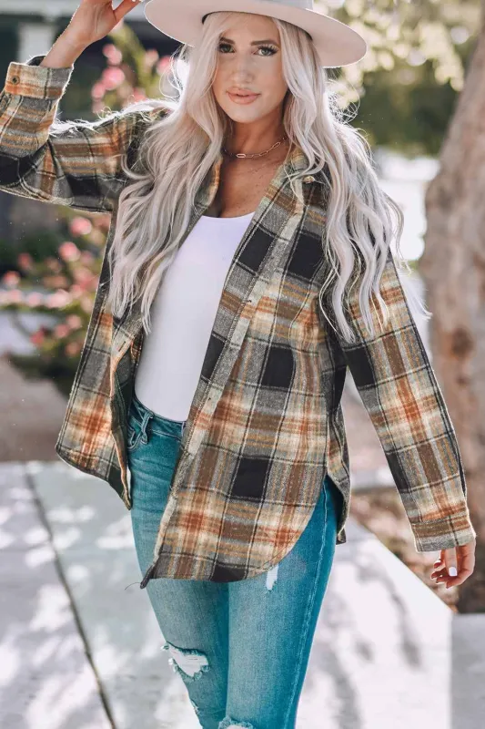 Everly Rounded Hem Plaid Shacket - Black / L - 12/14 made by Threaded Pear