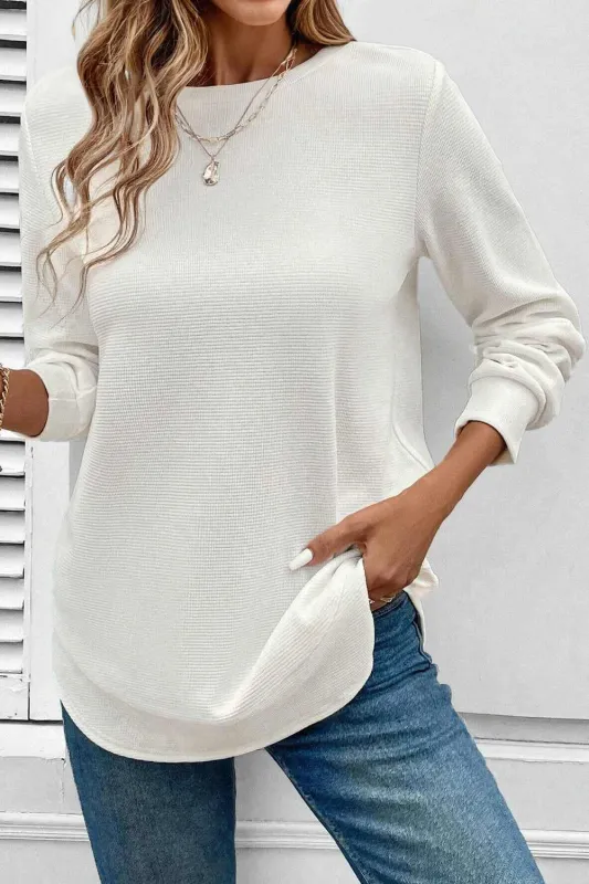 Allison Waffle Long Sleeve Top - White / M - 8/10 made by Threaded Pear