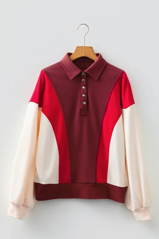 Whitley Patchwork Snap Oversize Hoodie - Fiery Red / L - 12/14 made by Threaded Pear
