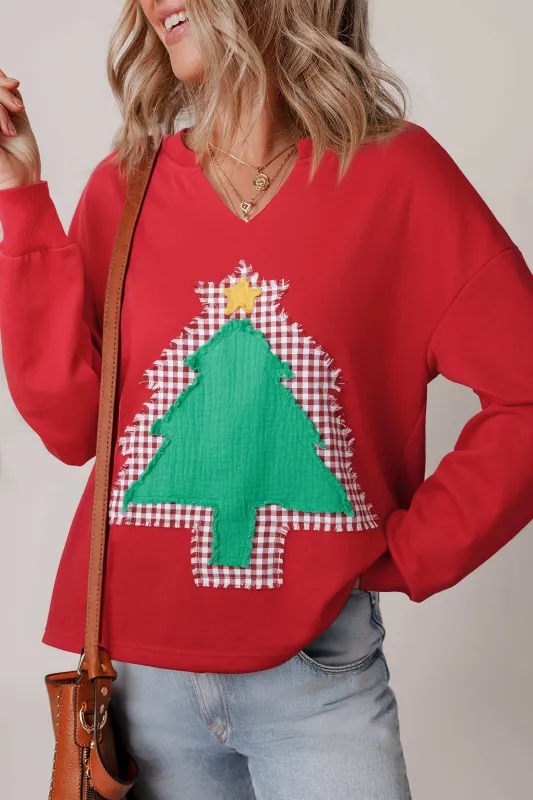 Taraette Patched Drop Shoulder Sweatshirt - Red / L - 12/14 made by Threaded Pear