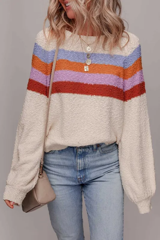 Ayla Striped Color Block Loose Sleeve Chic Sweater - Jet Stream / M - 8/10 made by Threaded Pear