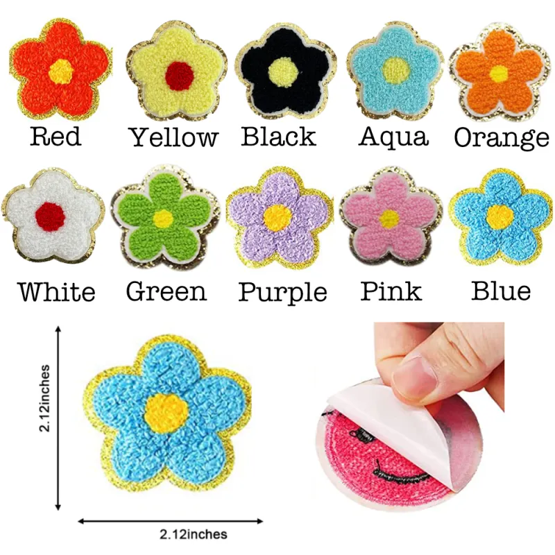 Self Adhesive Chenille Flower Patches - Black / Flower made by Threaded Pear