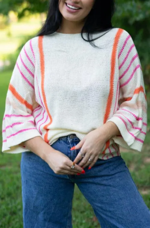 Hayley Wide Sleeve Sweater - White / L - 12/14 made by Threaded Pear