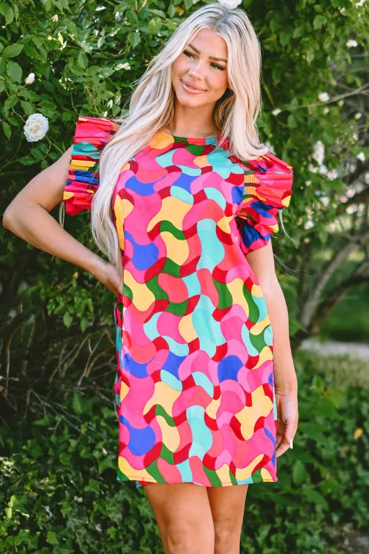 Amaia Ruffle Sleeve Shift Dress made by Threaded Pear